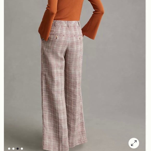 Maeve Pleated Plaid Brown High arise Linen Wide Leg Trousers Pants 0 - Picture 3 of 5